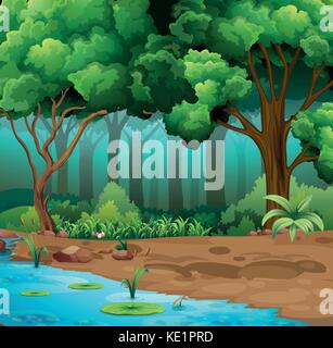 Illustration of a river run through the forest Stock Vector Image & Art ...