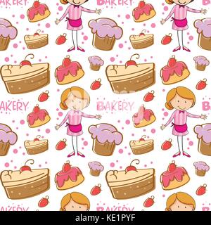 Seamless baker and cakes illustration Stock Vector