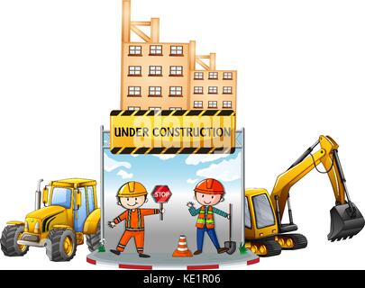 Workers and building under construction illustration Stock Vector