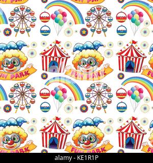 Seamless clowns and circus illustration Stock Vector