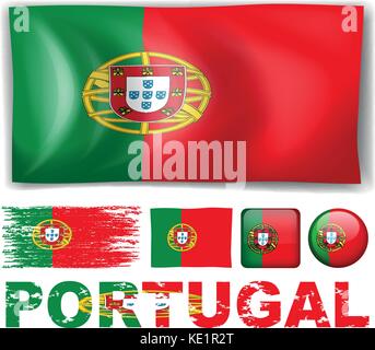 Portugal flag in different designs illustration Stock Vector
