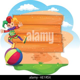 Board design with clown on ball illustration Stock Vector