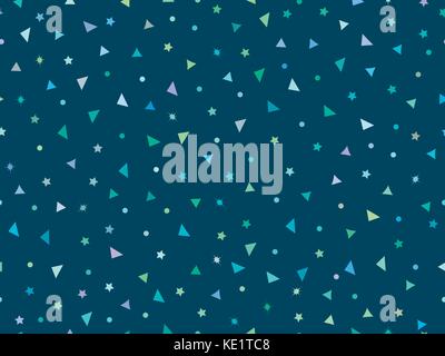 Seamless pattern with particles of triangles and stars. Abstract background design. Vector illustration Stock Vector