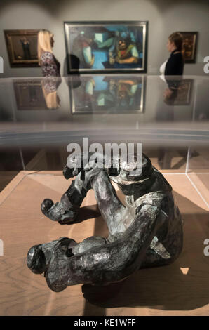 A bronze sculpture titled Miner by artist Alistair Brookes at the Mining Art Gallery in Bishop Auckland, County Durham. Stock Photo