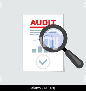 Auditing icon - magnifier on report, audit concept Stock Vector