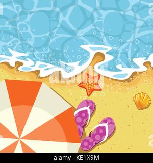 Seaside summer vacation - parasol, send and wave Stock Vector