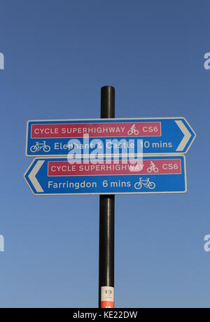 Cycle superhighway CS6 sign post London UK October 2017 Stock Photo