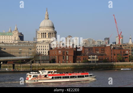 Sightseeing boat on River Thames passing St Pauls Cathedral London UK  October 2017 Stock Photo