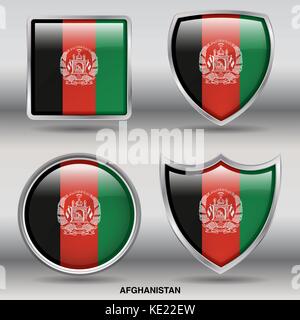 Afghanistan Flag - 4 shapes Flags States Country in the World with clipping path Stock Vector