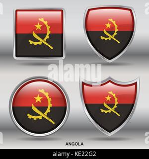 Angola Flag - 4 shapes Flags States Country in the World with clipping path Stock Vector