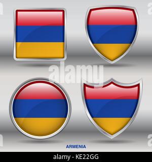 Armenia Flag - 4 shapes Flags States Country in the World with clipping path Stock Vector