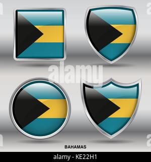 Bahamas Flag - 4 shapes Flags States Country in the World with clipping path Stock Vector