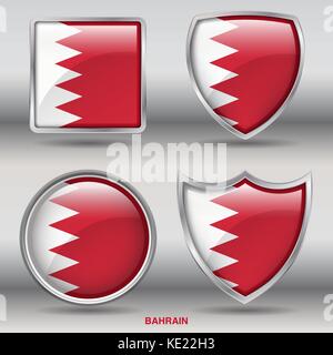 Bahrain Flag - 4 shapes Flags States Country in the World with clipping path Stock Vector