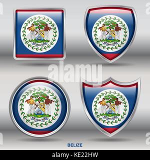 Belize Flag - 4 shapes Flags States Country in the World with clipping path Stock Vector