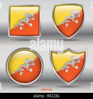 Bhutan Flag - 4 shapes Flags States Country in the World with clipping path Stock Vector