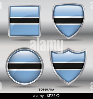 Botswana Flag - 4 shapes Flags States Country in the World with clipping path Stock Vector