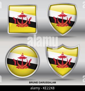 Brunei Flag - 4 shapes Flags States Country in the World with clipping path Stock Vector