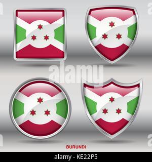 Burundi Flag - 4 shapes Flags States Country in the World with clipping path Stock Vector