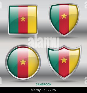 Cameroon Flag - 4 shapes Flags States Country in the World with clipping path Stock Vector