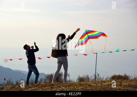 country village kite flying festival in northern Sicily with music Stock Photo