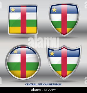 Central African Flag - 4 shapes Flags States Country in the World with clipping path Stock Vector