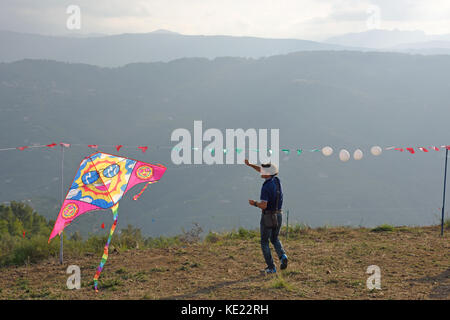 country village kite flying festival in northern Sicily with music Stock Photo