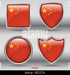 China Flag - 4 shapes Flags States Country in the World with clipping path Stock Vector