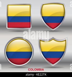 Colombia Flag - 4 shapes Flags States Country in the World with clipping path Stock Vector