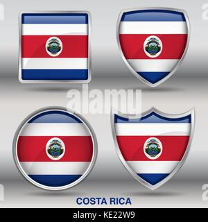 Costa Rica Flag - 4 shapes Flags States Country in the World with clipping path Stock Vector