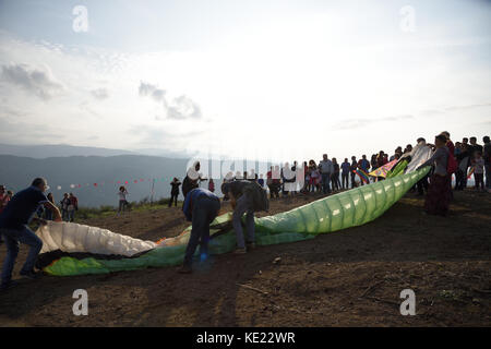 country village kite flying festival in northern Sicily with music Stock Photo