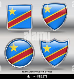Democratic Republic of The Congo Flag - 4 shapes Flags States Country in the World with clipping path Stock Vector