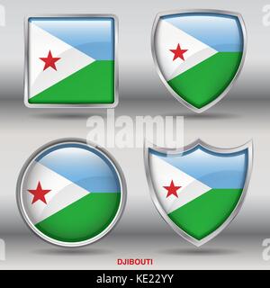 Djibouti Flag - 4 shapes Flags States Country in the World with clipping path Stock Vector