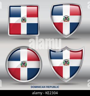 Dominican Republic Flag - 4 shapes Flags States Country in the World with clipping path Stock Vector