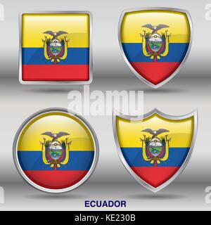 Ecuador Flag - 4 shapes Flags States Country in the World with clipping path Stock Vector