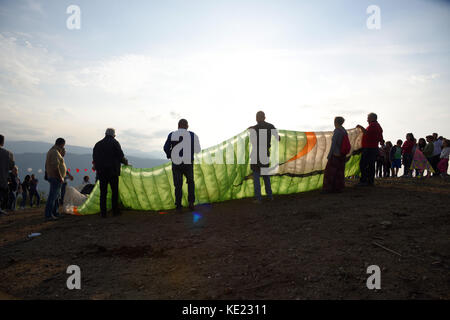 country village kite flying festival in northern Sicily with music Stock Photo