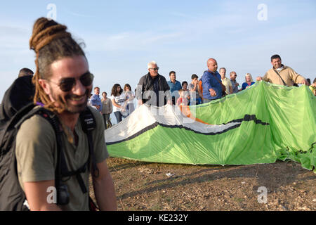 country village kite flying festival in northern Sicily with music Stock Photo