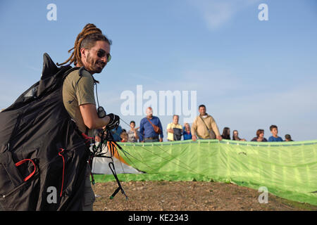 country village kite flying festival in northern Sicily with music Stock Photo