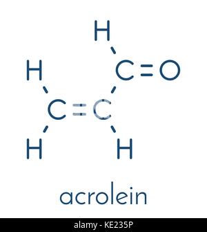 Acrolein (propenal) molecule. Toxic molecule that is formed when fat or oil is heated and is present in e.g. french fries. Skeletal formula. Stock Vector