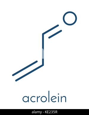 Acrolein (propenal) molecule. Toxic molecule that is formed when fat or oil is heated and is present in e.g. french fries. Skeletal formula. Stock Vector