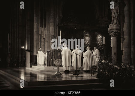 Mass in Notre Dame de Paris Stock Photo