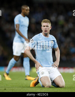 Manchester City's Kevin De Bruyne during the UEFA Champions League group F match at The Etihad Stadium, Manchester. PRESS ASSOCIATION Photo. Picture date: Tuesday October 17, 2017. See PA story SOCCER Man City. Photo credit should read: Martin Rickett/PA Wire Stock Photo