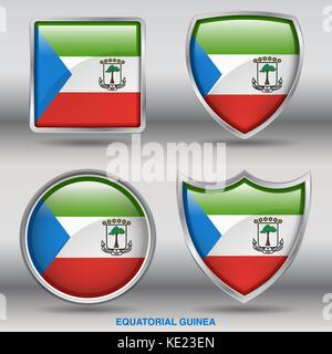 Equatorial Guinea Flag - 4 shapes Flags States Country in the World with clipping path Stock Vector