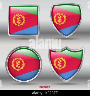 Eritrea Flag - 4 shapes Flags States Country in the World with clipping path Stock Vector
