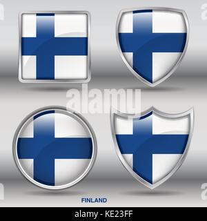 Finland Flag - 4 shapes Flags States Country in the World with clipping path Stock Vector