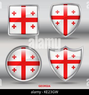 Georgia Flag - 4 shapes Flags States Country in the World with clipping path Stock Vector