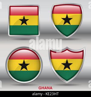 Ghana Flag - 4 shapes Flags States Country in the World with clipping path Stock Vector