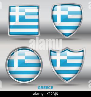 Greece Flag - 4 shapes Flags States Country in the World with clipping path Stock Vector