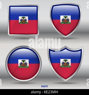 Haiti Flag - 4 shapes Flags States Country in the World with clipping path Stock Vector