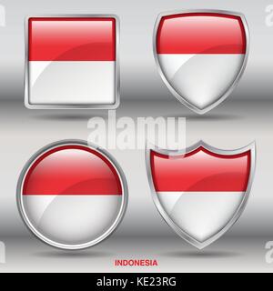 Indonesia Flag - 4 shapes Flags States Country in the World with clipping path Stock Vector
