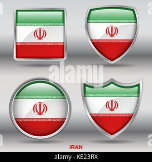 Iran Flag - 4 shapes Flags States Country in the World with clipping path Stock Vector